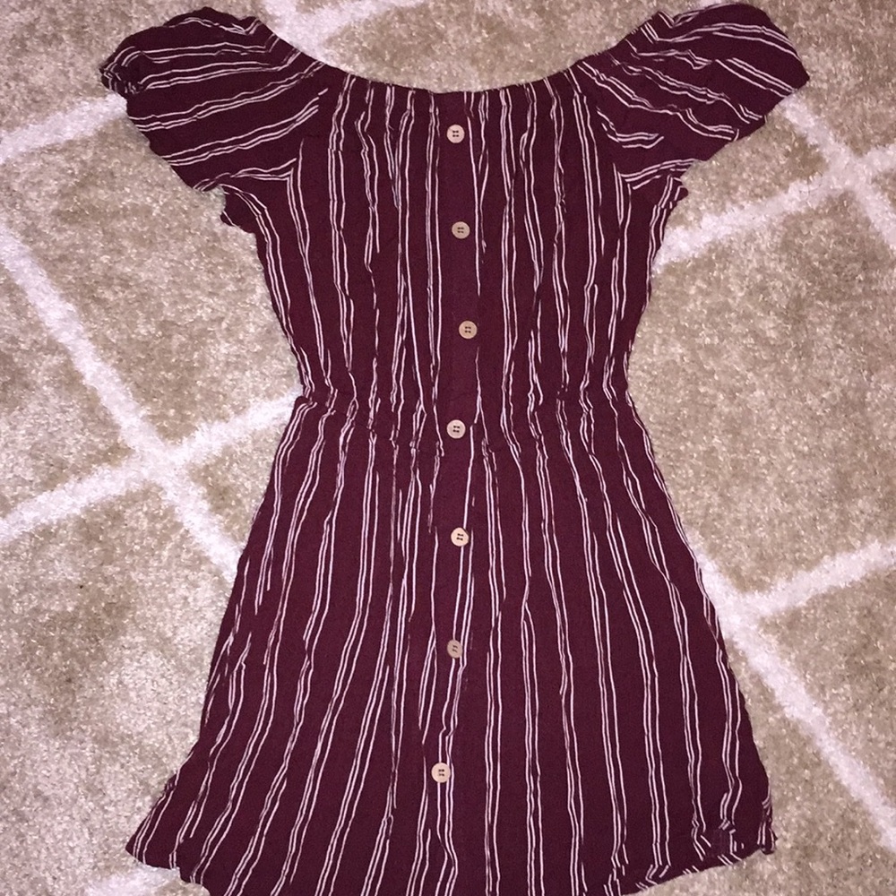 Maroon and white stripe off shoulder dress